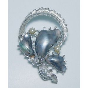 Vintage Coro Pegasus Faux Pearl Silver Tone Brooch